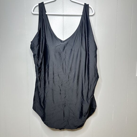 Swimsuits For All Sarong Front One Piece Swimsuit Black Plus Size 34 - Picture 5 of 16